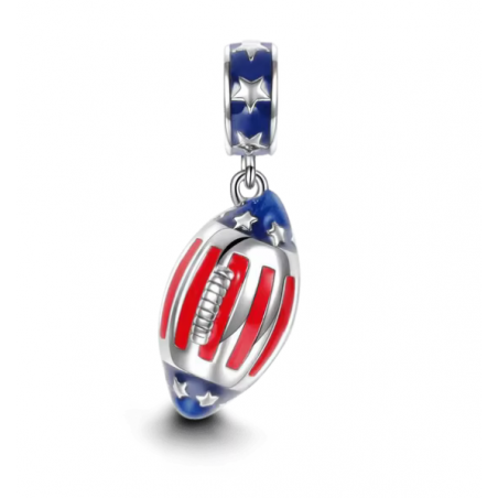 Charm ballon de rugby rouge bleu sport argent pour bracelet