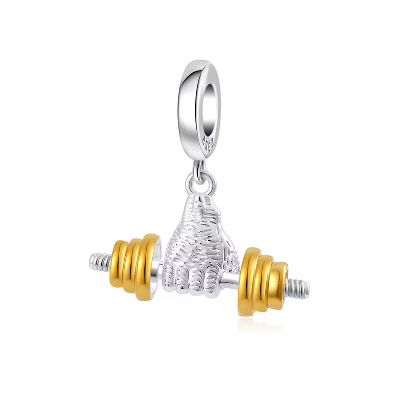 Charm main avec altère poids or sport argent pour bracelet