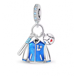 Charm baseball balle batte blouson argent pour bracelet