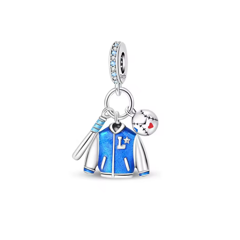 Charm baseball balle batte blouson argent pour bracelet
