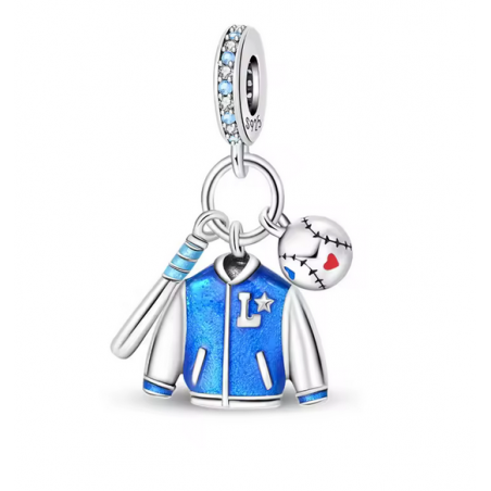 Charm baseball balle batte blouson argent pour bracelet