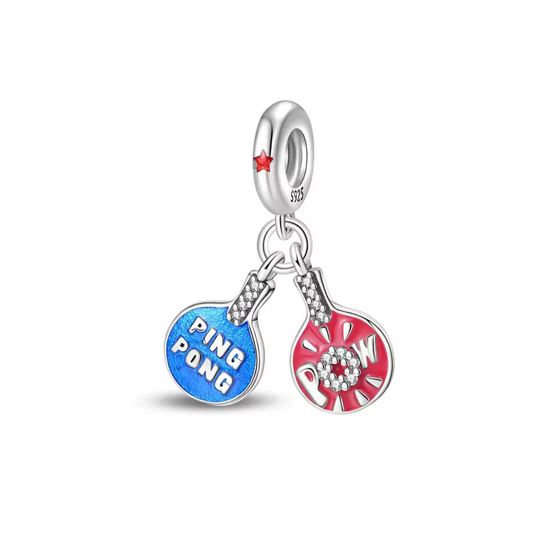 Charm raquette ping pong tennis de table argent pour bracelet
