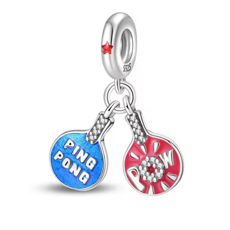 Charm raquette ping pong tennis de table argent pour bracelet