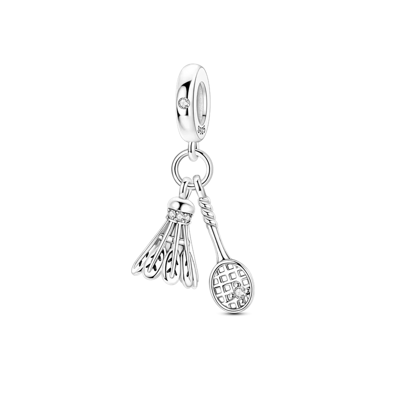 Charm badminton volant raquette sport argent pour bracelet