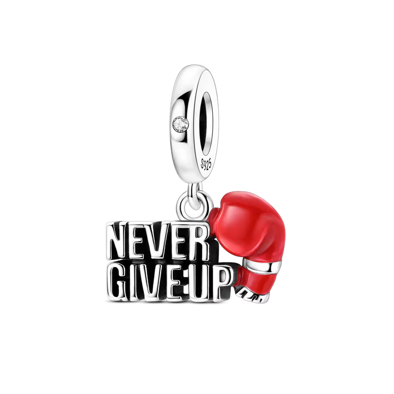 Charm gant de boxe slogan "N'abandonne jamais" sport argent pour bracelet
