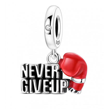 Charm gant de boxe slogan "N'abandonne jamais" sport argent pour bracelet