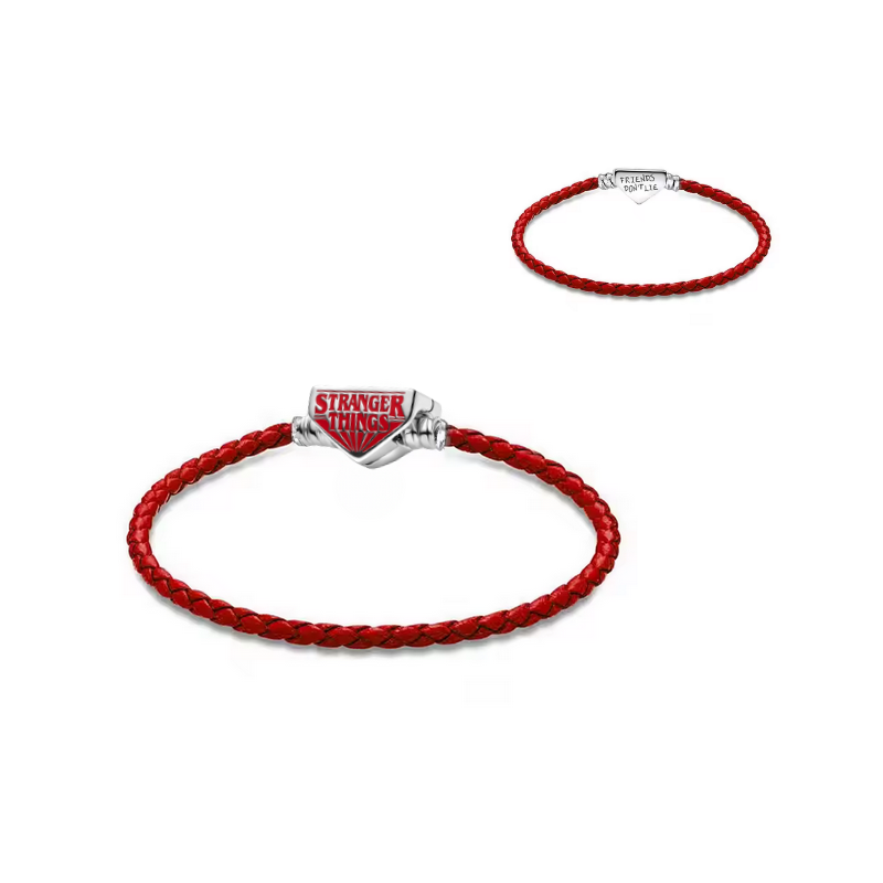 Bracelet tressé rouge triangle stranger things pour charm argent