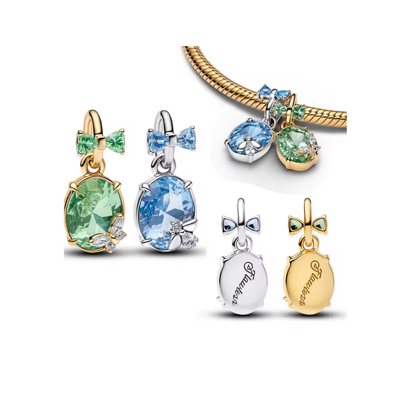 Lot de 2 Charms noeud élégant pierre bleu verte abeille papillon bridgerton argent or pour bracelet