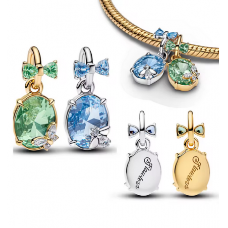 Lot de 2 Charms noeud élégant pierre bleu verte abeille papillon bridgerton argent or pour bracelet