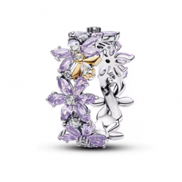 Bague fleur violette abeille or bridgerton argent
