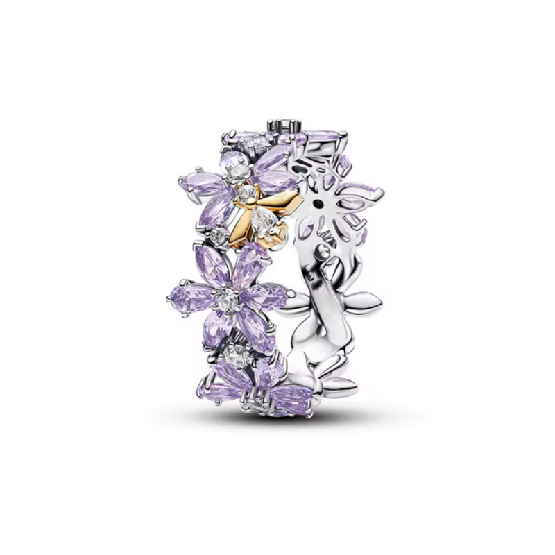 Bague fleur violette abeille or bridgerton argent