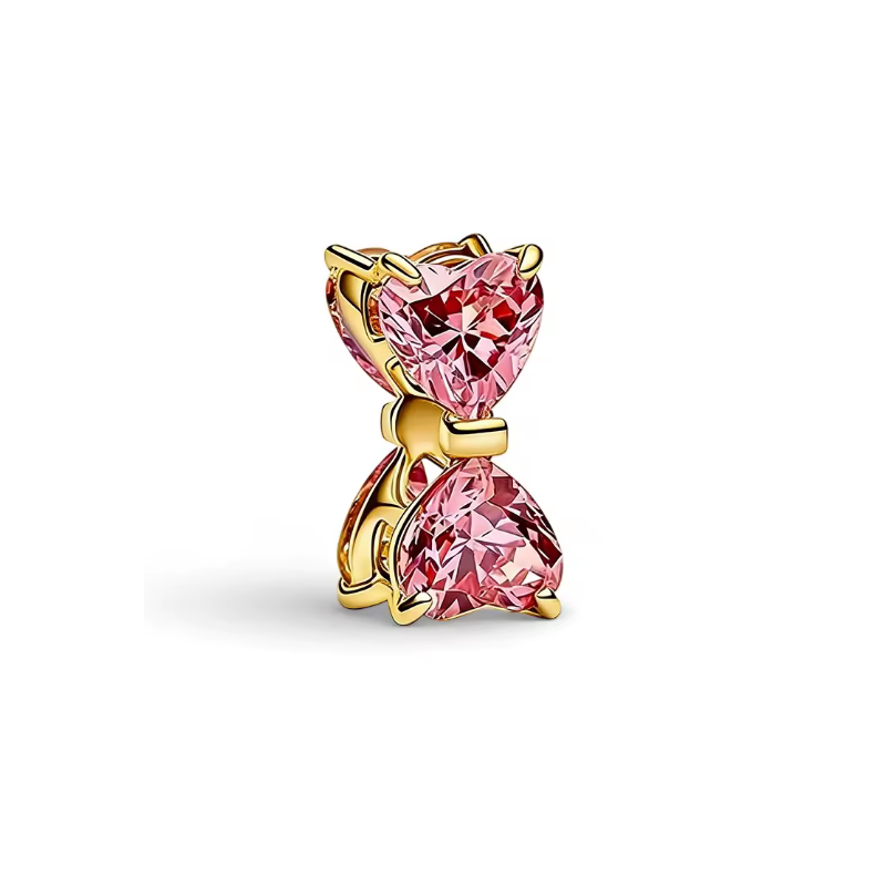 Charm noeud élégant pierre rose bridgerton or pour bracelet