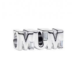 Charm lettre maman mère strass blanc argent pour bracelet