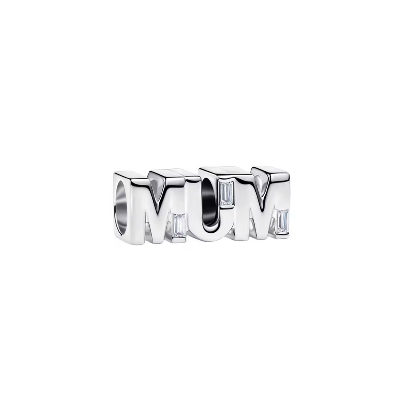 Charm lettre maman mère strass blanc argent pour bracelet