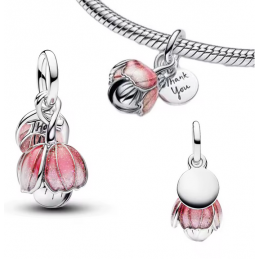 Charm fleur rose ouverte merci argent pour bracelet