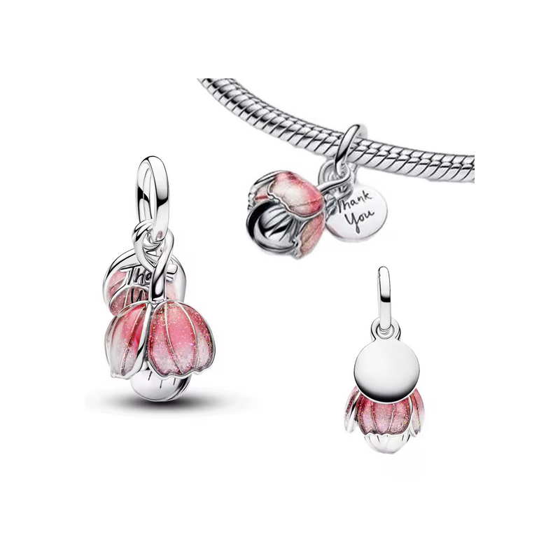 Charm fleur rose ouverte merci argent pour bracelet
