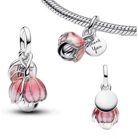 Charm fleur rose ouverte merci argent pour bracelet