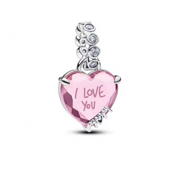 Charm coeur pierre rose blanche je t'aime maman argent pour bracelet