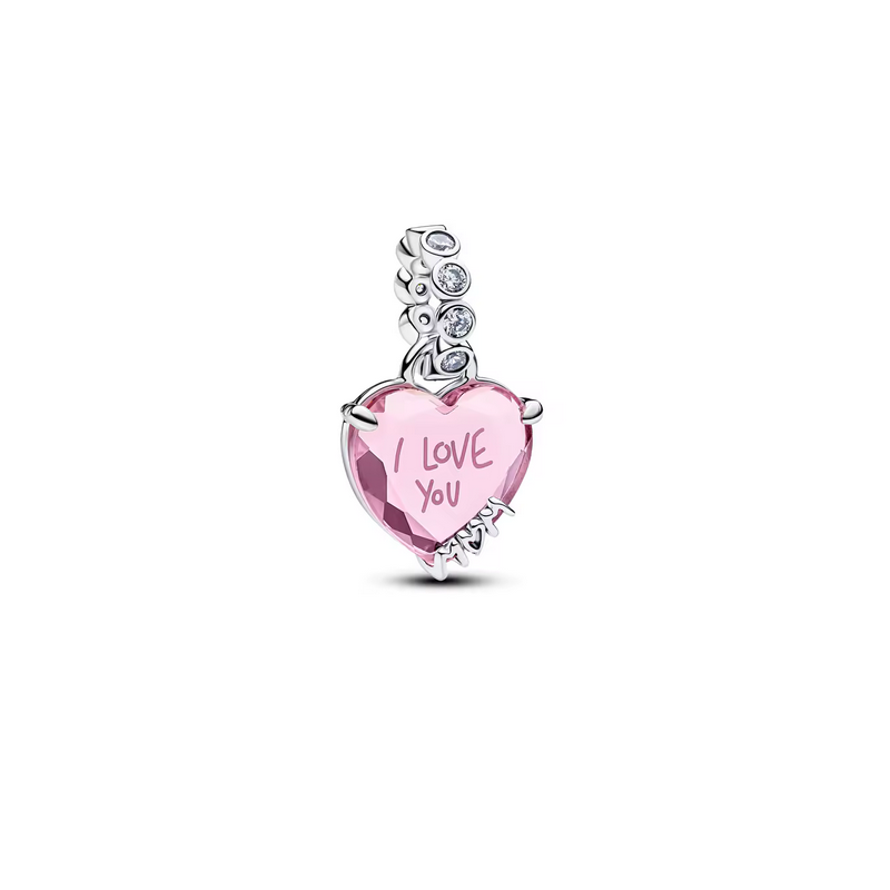 Charm coeur pierre rose blanche je t'aime maman argent pour bracelet