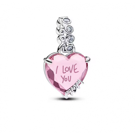 Charm coeur pierre rose blanche je t'aime maman argent pour bracelet