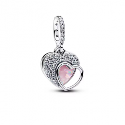 Charm double coeur pierre rose blanche argent pour bracelet