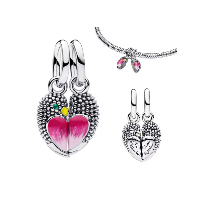 Lot de deux Charm coeur oiseau inséparable argent pour bracelet