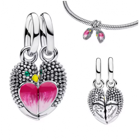 Lot de deux Charm coeur oiseau inséparable argent pour bracelet