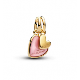 Lot de deux Charm coeur rose or maman fille pour bracelet