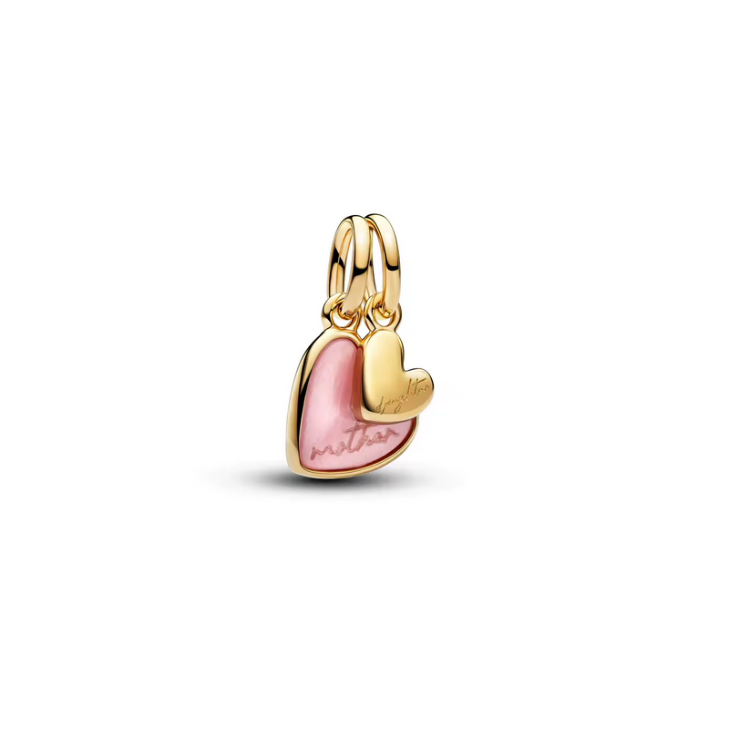 Lot de deux Charm coeur rose or maman fille pour bracelet