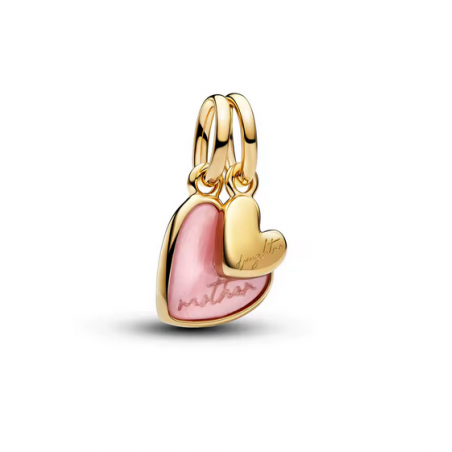 Lot de deux Charm coeur rose or maman fille pour bracelet