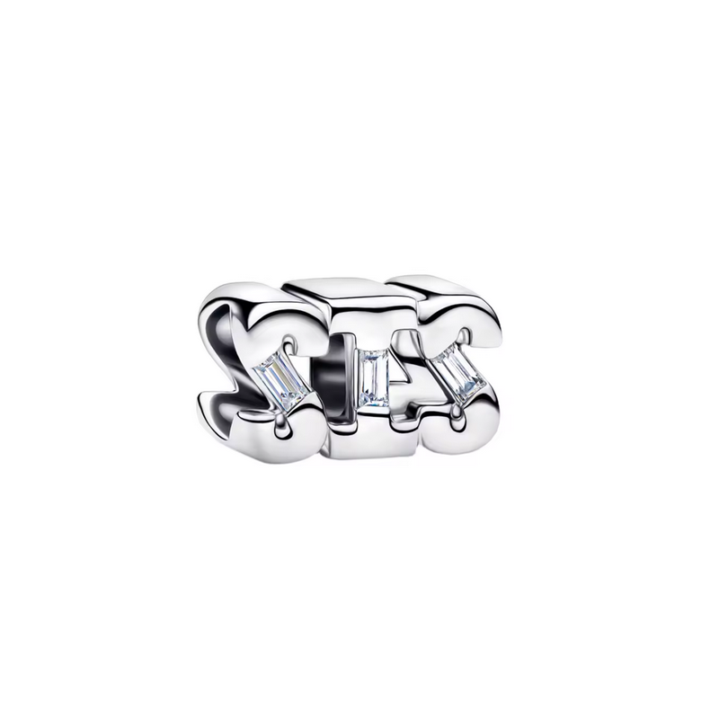 Charm lettre soeur sis strass blanc argent pour bracelet