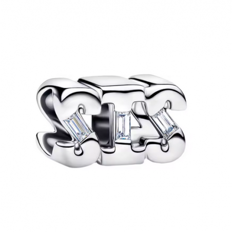 Charm lettre soeur sis strass blanc argent pour bracelet