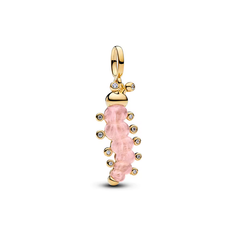 Charm chenille pierre rose or pour bracelet
