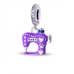 Charm argent métier couturière machine à coudre violet pour bracelet