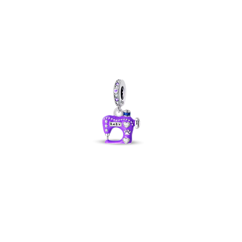Charm argent métier couturière machine à coudre violet pour bracelet