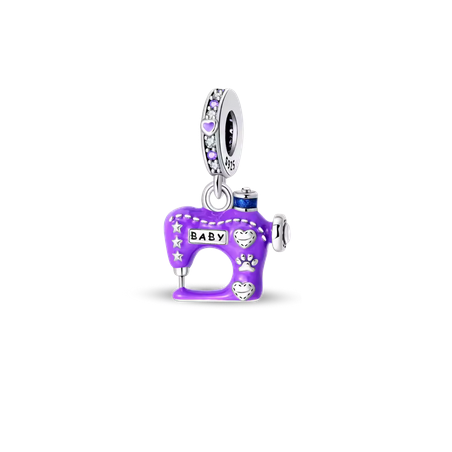 Charm argent métier couturière machine à coudre violet pour bracelet