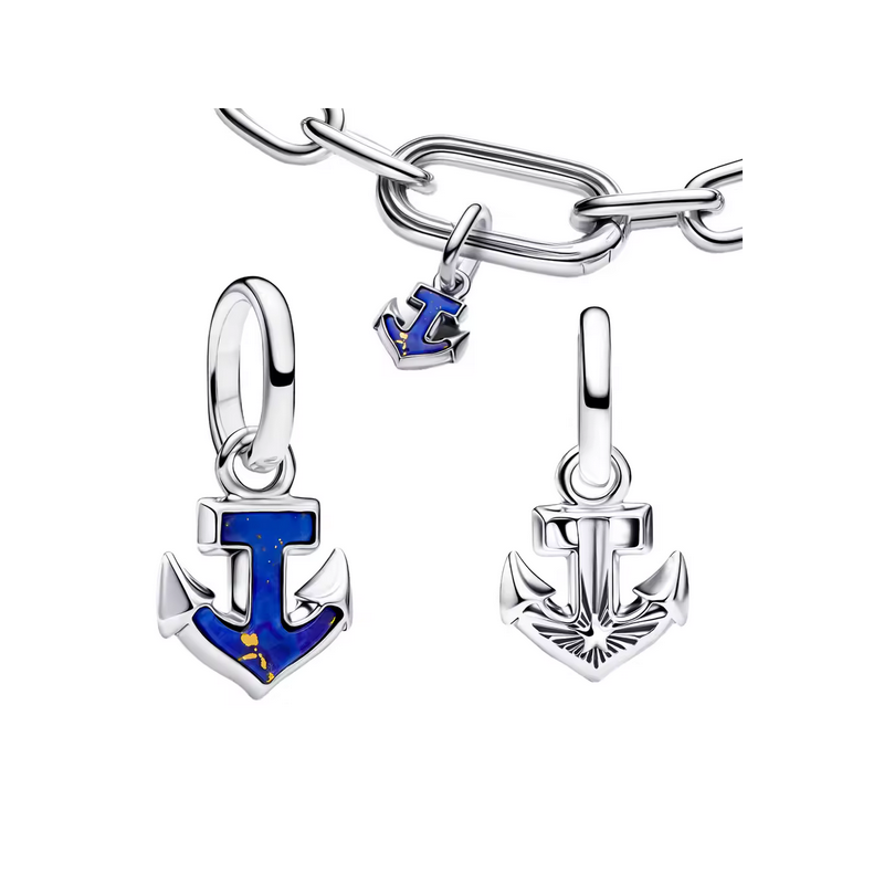 Charm ancre de bateau pierre bleu argent pour bracelet