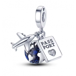 Charm avion planète terre passeport voyage argent pour bracelet