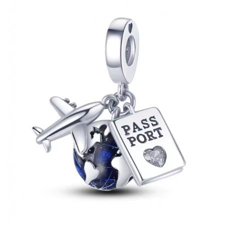 Charm avion planète terre passeport voyage argent pour bracelet