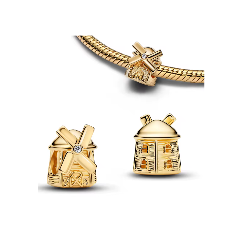 Charm moulin pays bas monument or pour bracelet