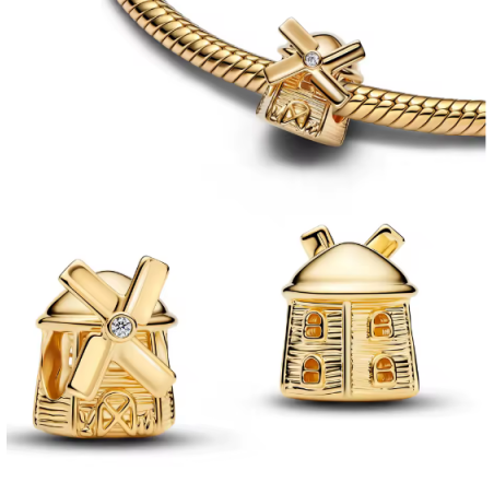 Charm moulin pays bas monument or pour bracelet