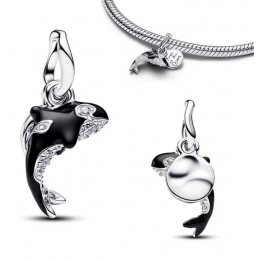 Charm orque noir strass blanc argent pour bracelet