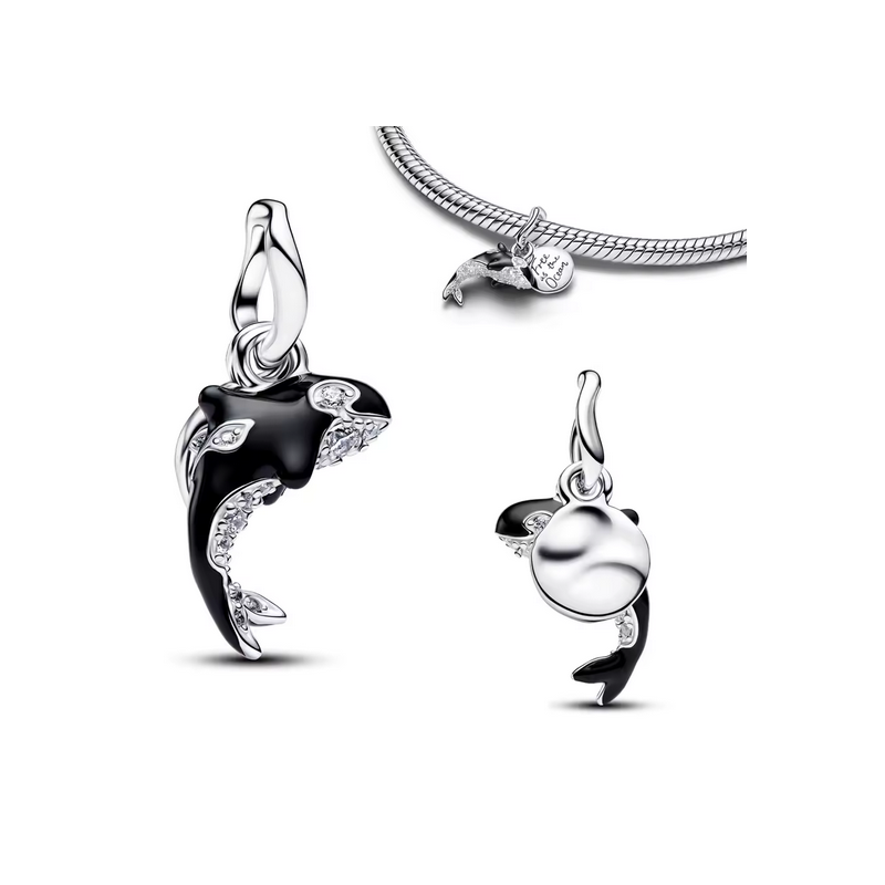 Charm orque noir strass blanc argent pour bracelet