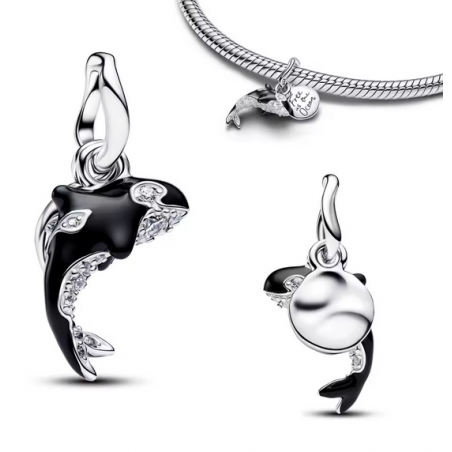 Charm orque noir strass blanc argent pour bracelet