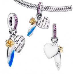 Charm planche de surf coeur hawaï fleur argent pour bracelet
