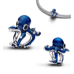Charm pieuvre enroulée bleu argent pour bracelet