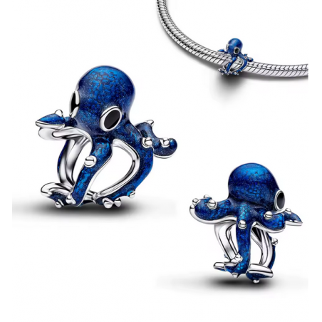 Charm pieuvre enroulée bleu argent pour bracelet