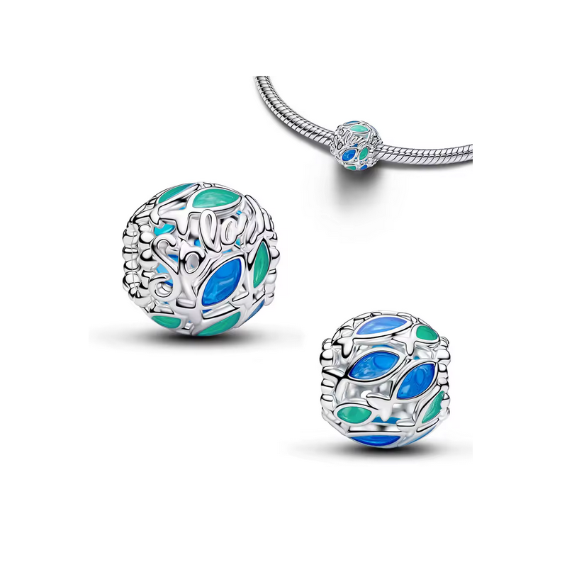 Charm boule splash pierre bleu argent pour bracelet