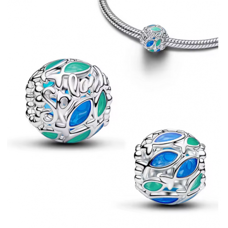 Charm boule splash pierre bleu argent pour bracelet