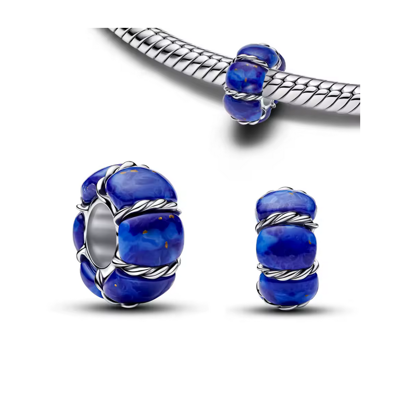 Charm murano bleu corde bleu argent pour bracelet